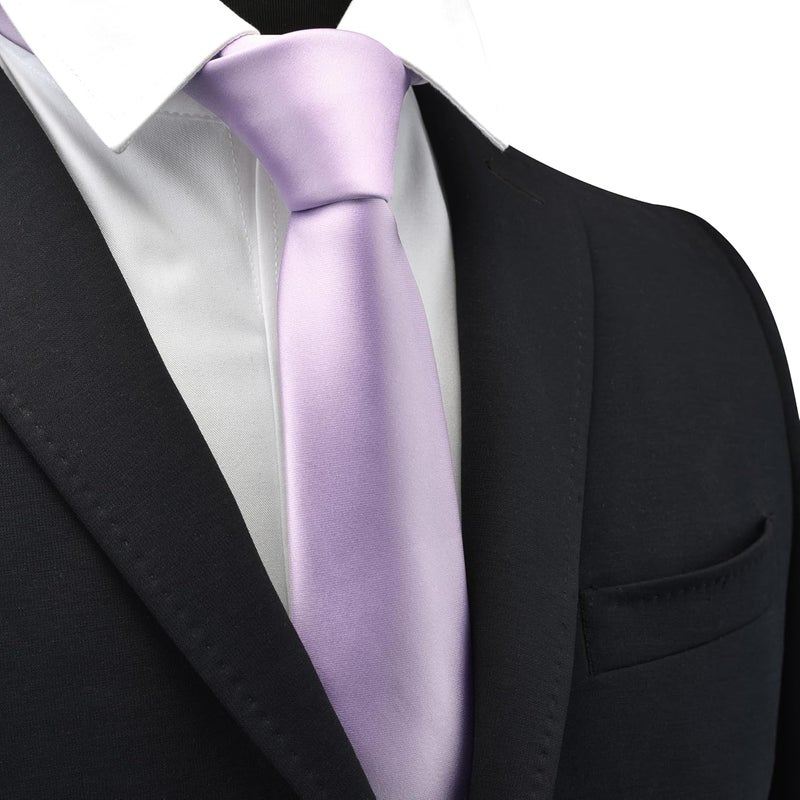 Branduce 2.4"（6cm） Mens Solid Skinny Satin Tie Pure Color Slim Necktie for Business and Wedding - Image 2